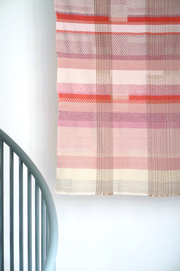 Hand-woven alpaca throw - Pinks and Vivid Red